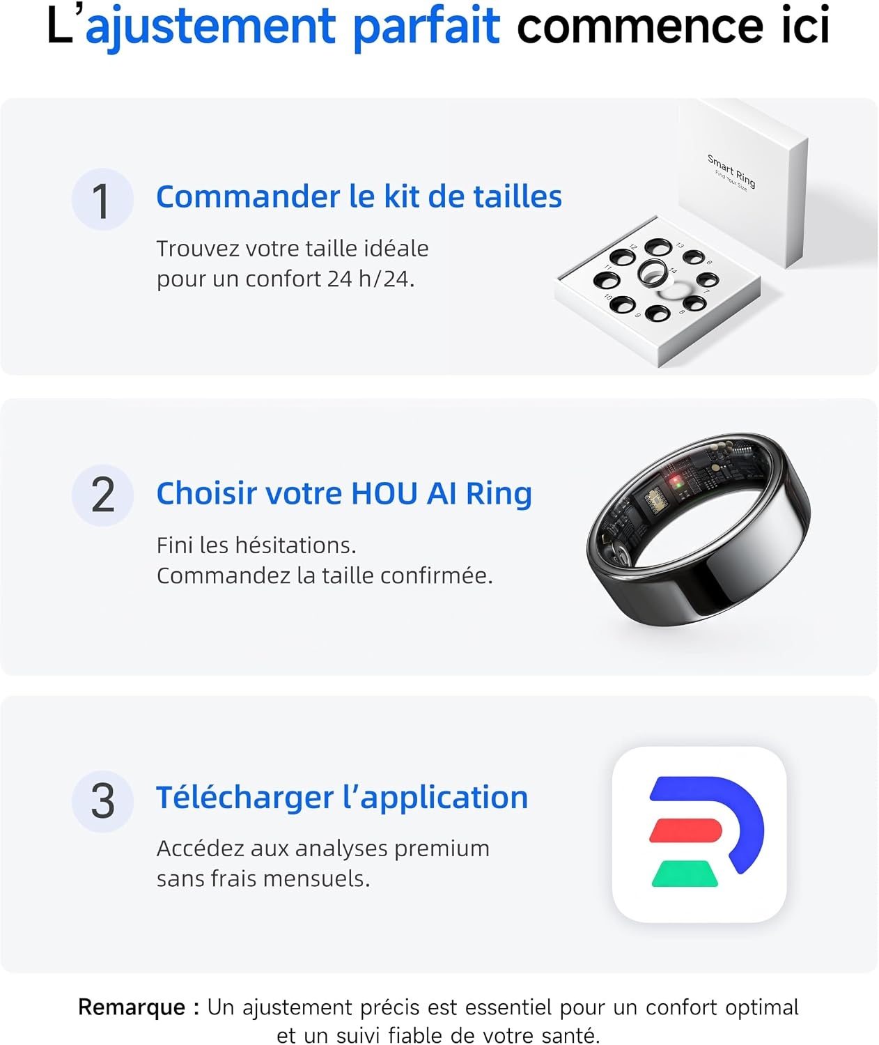 Hou Bague connectée santé céramique noire - Taille 8 - Jusqu'à 61% de réduction