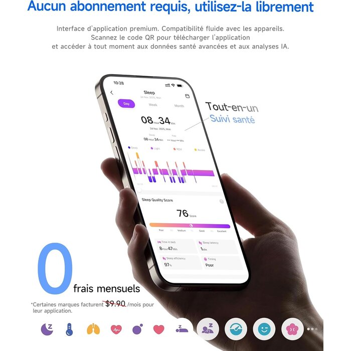 Hou Bague connectée santé céramique noire - Taille 8 - Jusqu'à 61% de réduction