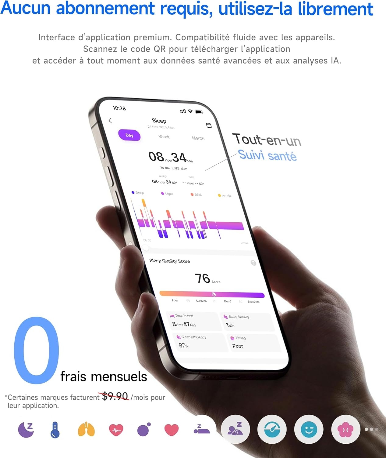 Hou Bague connectée santé céramique noire - Taille 8 - Jusqu'à 61% de réduction