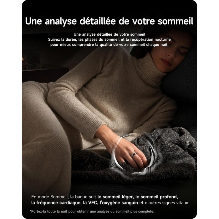 Hou Bague connectée santé céramique noire - Taille 8 - Jusqu'à 61% de réduction