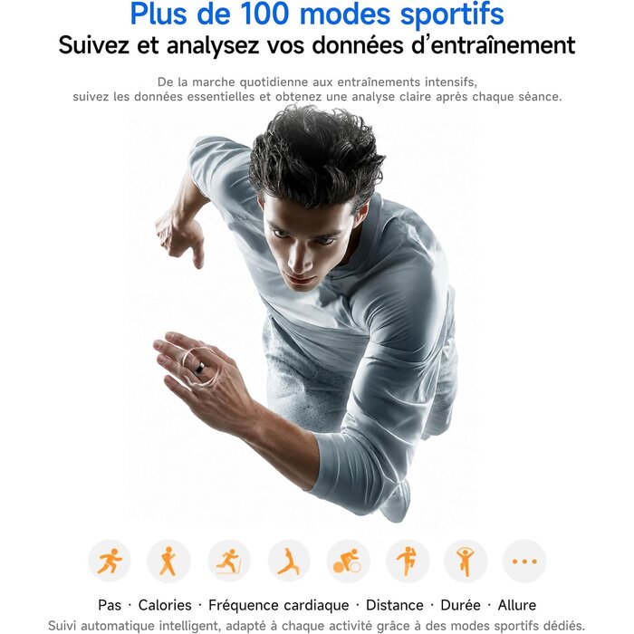 Hou Bague connectée santé céramique noire - Taille 8 - Jusqu'à 61% de réduction