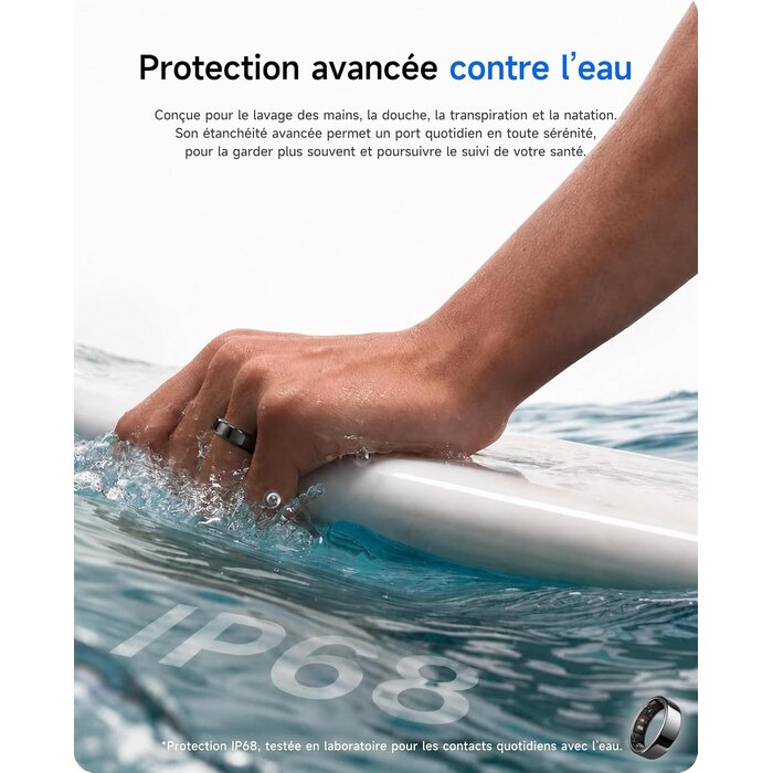 Hou Bague connectée santé céramique noire - Taille 8 - Jusqu'à 61% de réduction