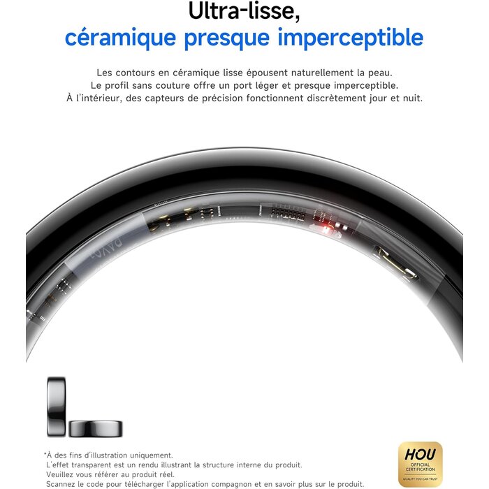 Hou Bague connectée santé céramique noire - Taille 8 - Jusqu'à 61% de réduction