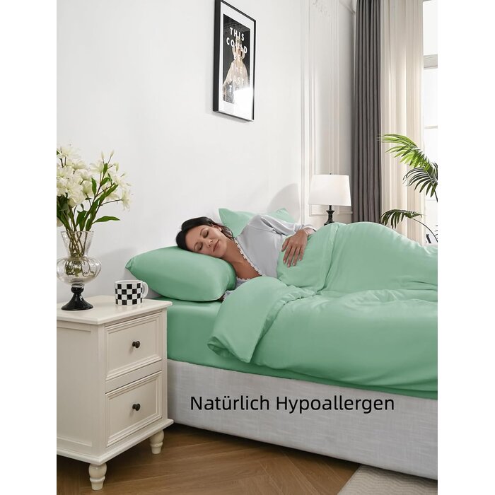 Parure de lit bambou 200x220cm Vert - Jusqu'à -63% sur votre linge de maison