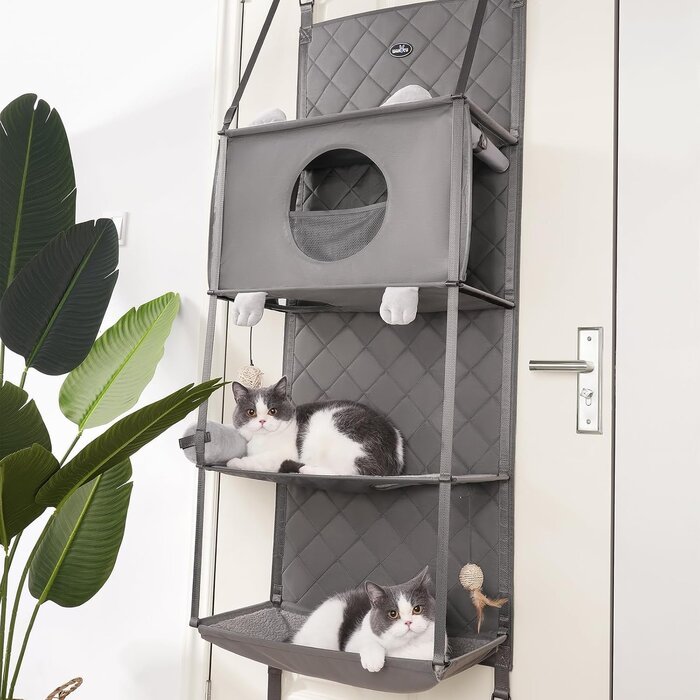 Arbre à chat mural suspendu 4 niveaux - Gris - Jusqu'à -46%