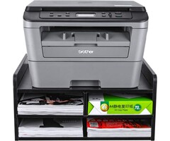 Support moniteur et imprimante 2 niveaux - Bois noir - Jusqu'à 59% de remise