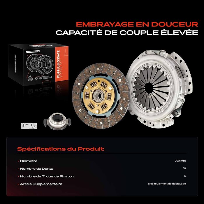 Frankberg Kit embrayage 200 mm 18 dents Peugeot Partner / Citroën Berlingo - Jusqu'à 63%