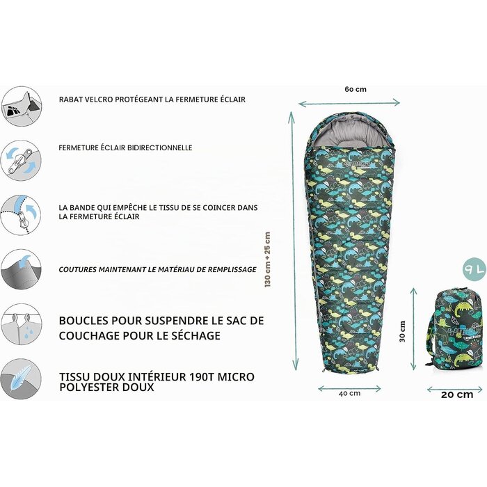 Sac de couchage enfant Dino jusqu'à 155 cm - Jusqu'à 32 % de réduction