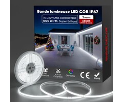 Ruban LED COB 3m 230V IP67 Blanc Froid - Jusqu'à 55% de réduction