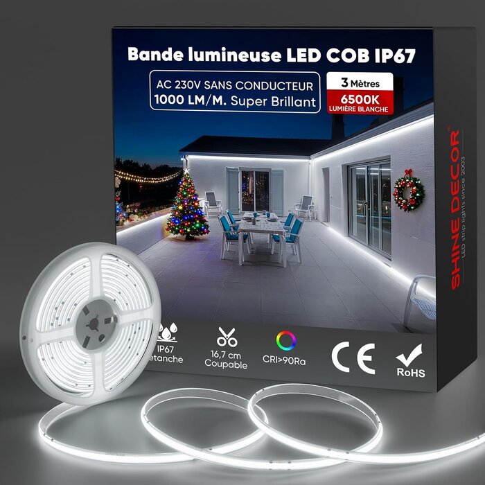 Ruban LED COB 3m 230V IP67 Blanc Froid - Jusqu'à 58% de réduction