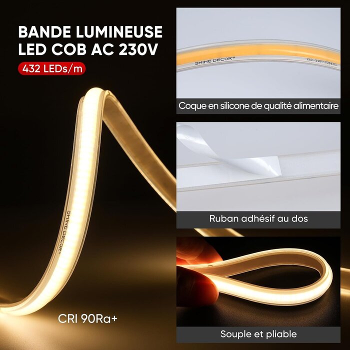 Ruban LED COB 3m 230V IP67 Blanc Froid - Jusqu'à 58% de réduction
