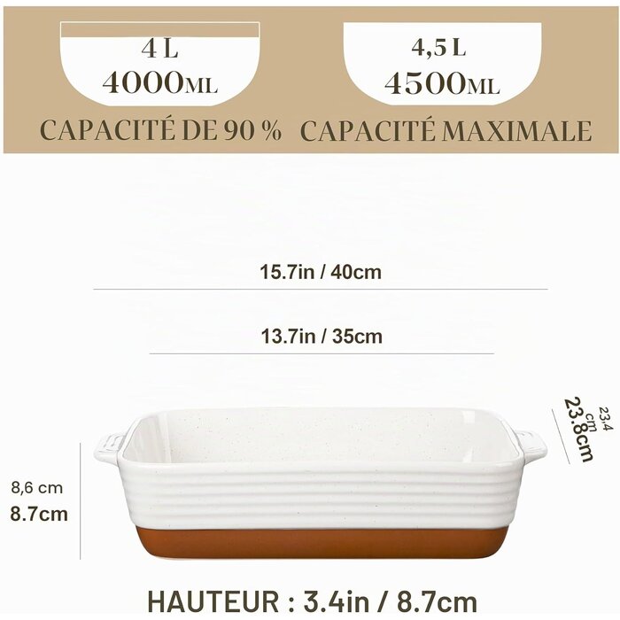 Plat à four rectangulaire en céramique 4,8L - Ivoire - Jusqu'à -59%