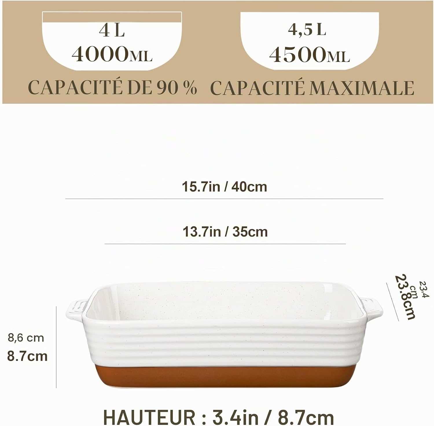 Plat à four rectangulaire en céramique 4,8L - Ivoire - Jusqu'à -59%