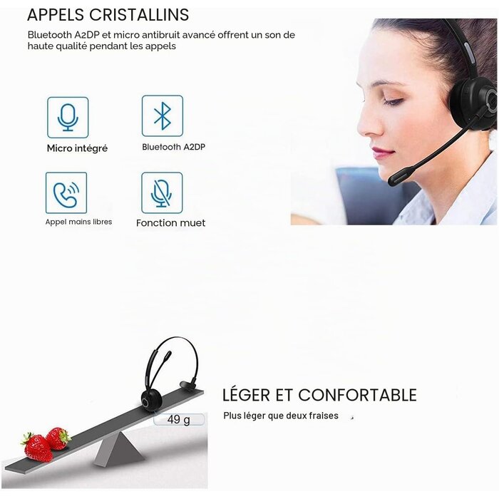 Casque Bluetooth Pro avec Micro et Station de charge - Jusqu'à 56% de remise