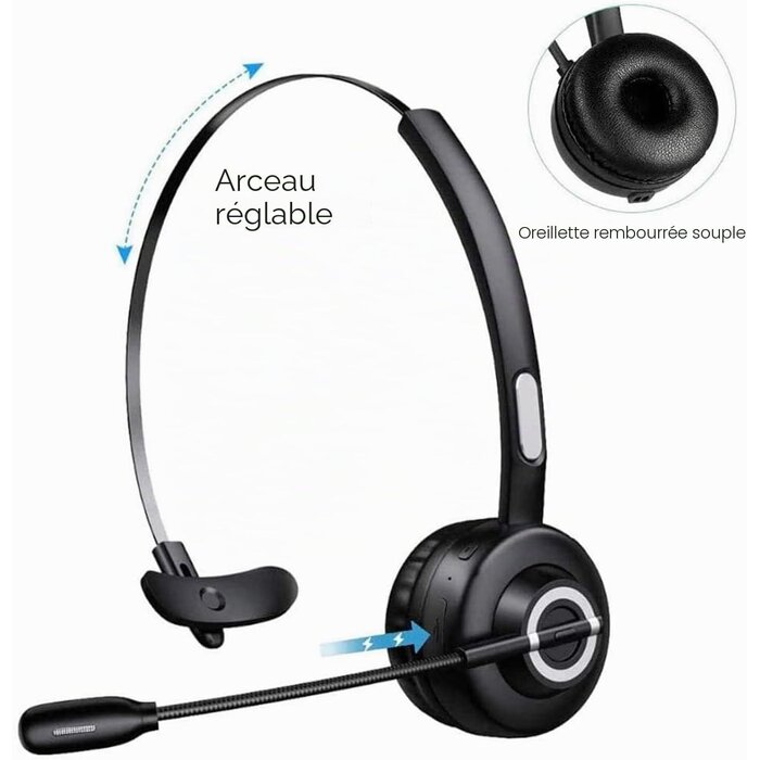 Casque Bluetooth Pro avec Micro et Station de charge - Jusqu'à 56% de remise