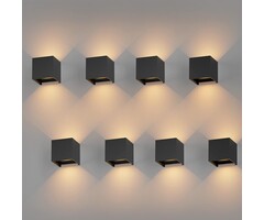 Lot de 8 Appliques Murales LED IP65 12W - Design Noir - Jusqu'à -48%