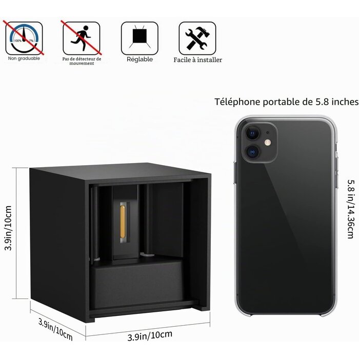 Lot de 8 Appliques Murales LED IP65 12W - Design Noir - Jusqu'à -48%