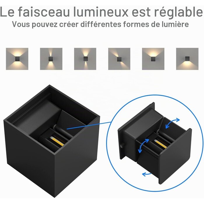 Lot de 8 Appliques Murales LED IP65 12W - Design Noir - Jusqu'à -48%