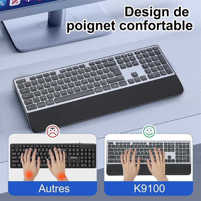 Citlla Clavier sans fil ergonomique rétroéclairé - Jusqu'à 61% de réduction