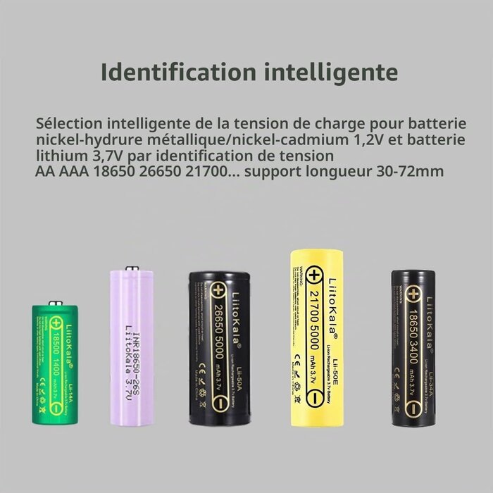 Chargeur intelligent 4 slots AA/AAA/18650/21700 - Jusqu'à 62% de remise