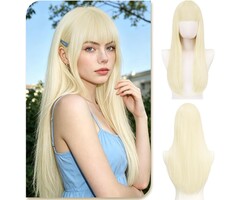 Perruque blonde lisse 60 cm avec frange - Jusqu'à -52% sur le prix d'origine
