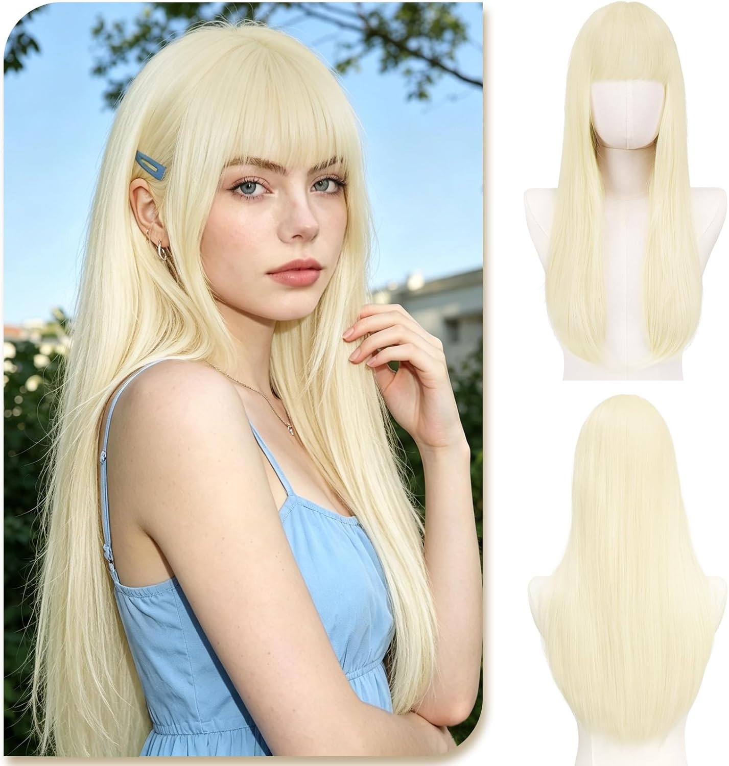 Perruque synthétique blonde 60 cm lisse - Jusqu'à -59% sur l'outlet