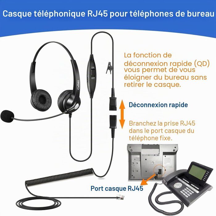 Micro-casque professionnel RJ45 à suppression de bruit - Jusqu'à 61% de réduction