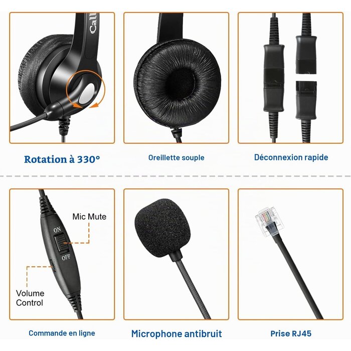 Micro-casque professionnel RJ45 à suppression de bruit - Jusqu'à 61% de réduction