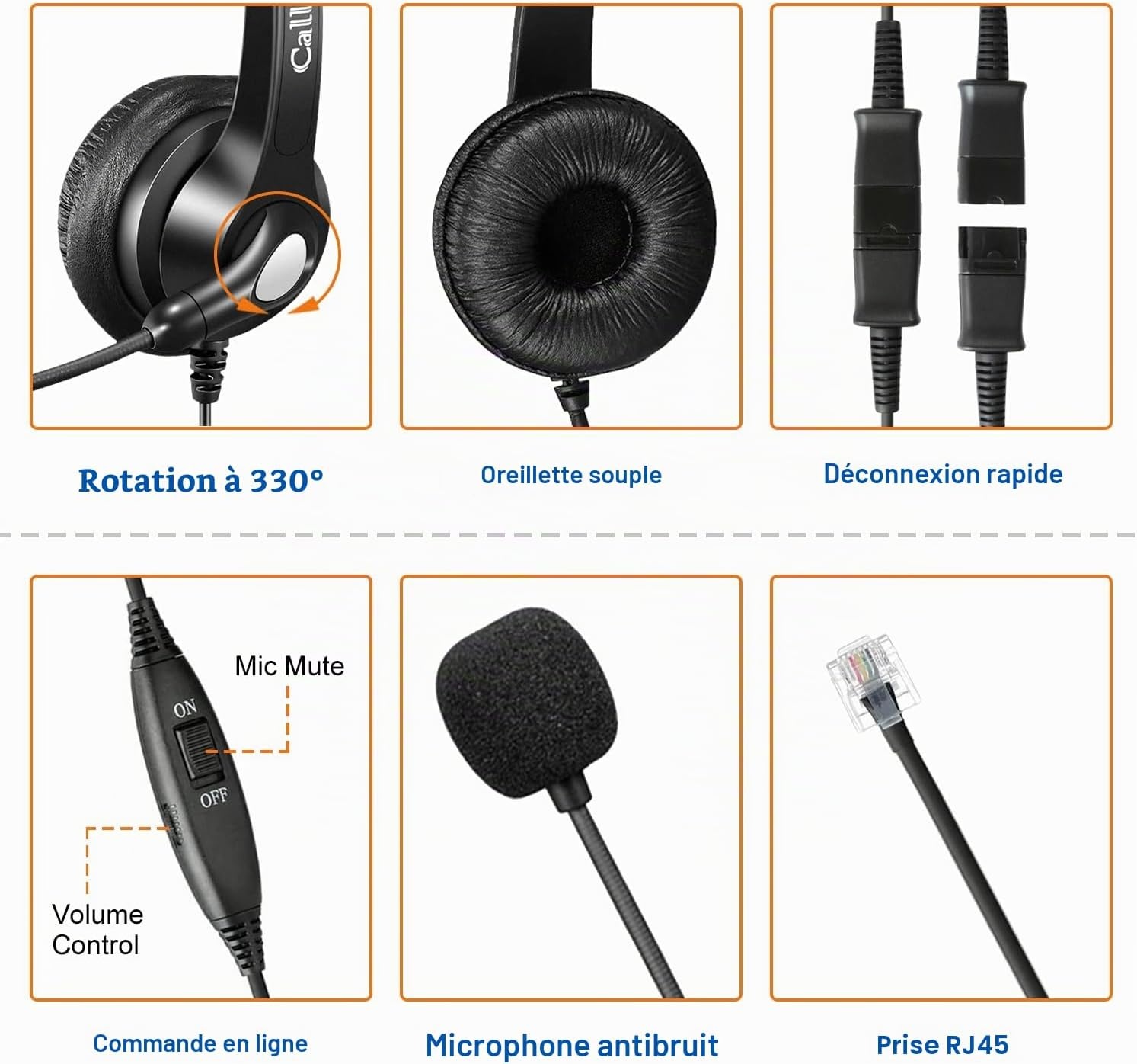 Micro-casque professionnel RJ45 à suppression de bruit - Jusqu'à 61% de réduction