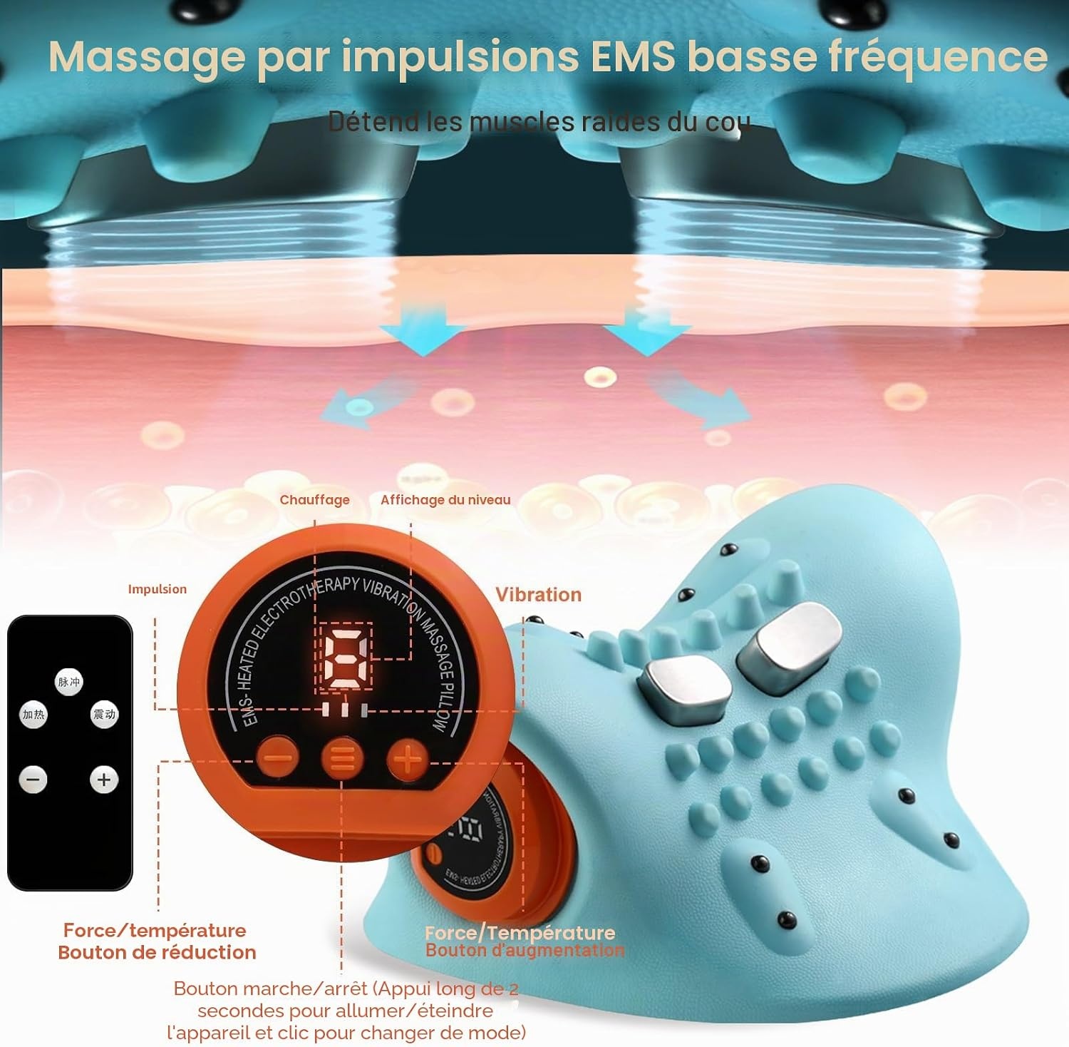 Masseur cervical EMS chauffant - 3 modes - Jusqu'à 61% de réduction
