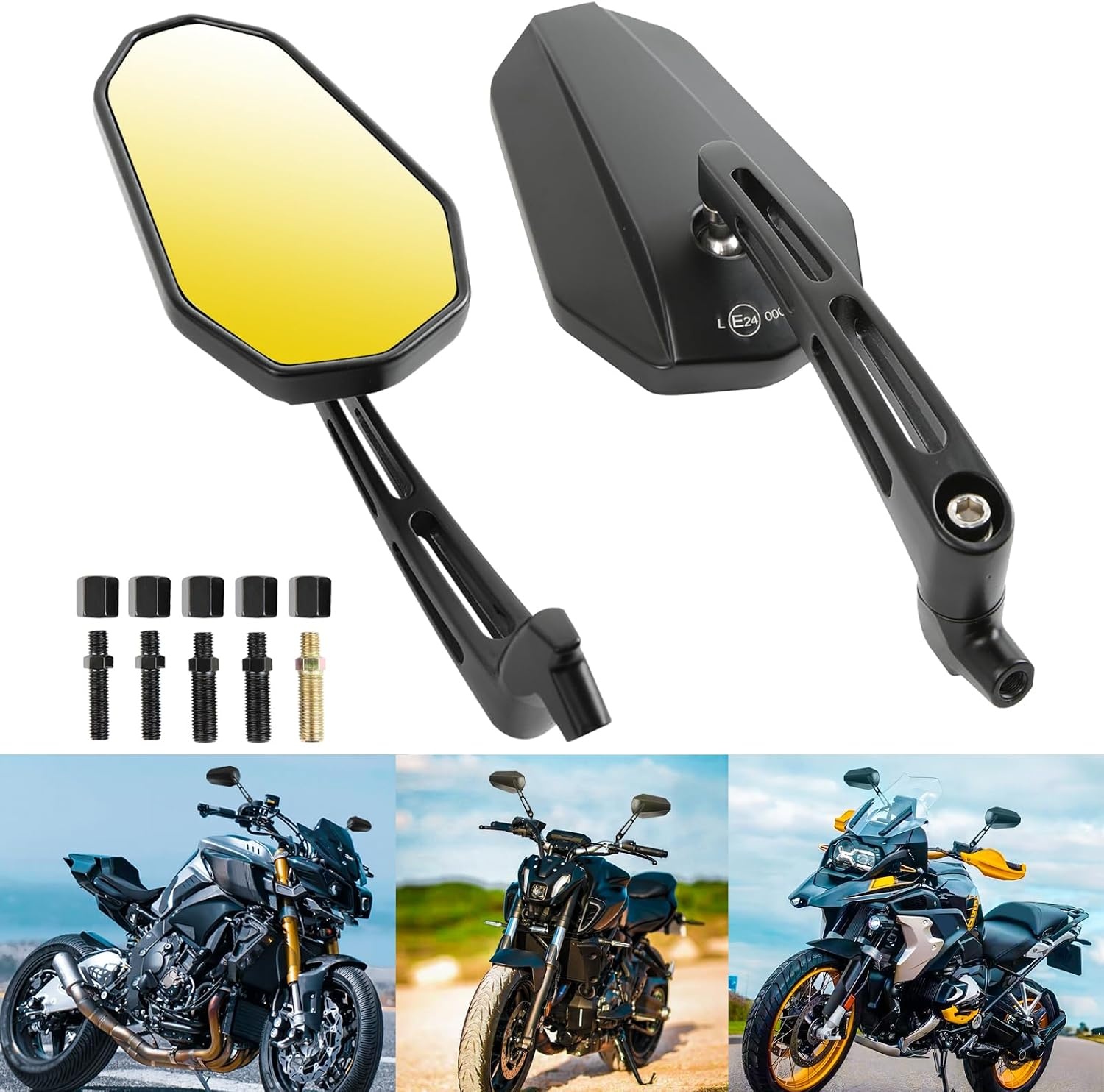 Rétroviseurs Moto Universels Aluminium, Verres Jaunes - Jusqu'à -62%