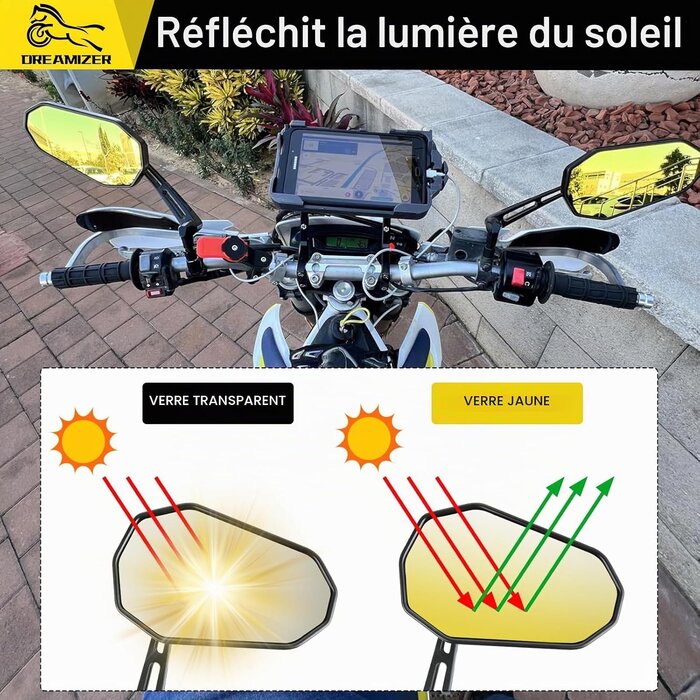 Rétroviseurs Moto Universels Aluminium, Verres Jaunes - Jusqu'à -62%