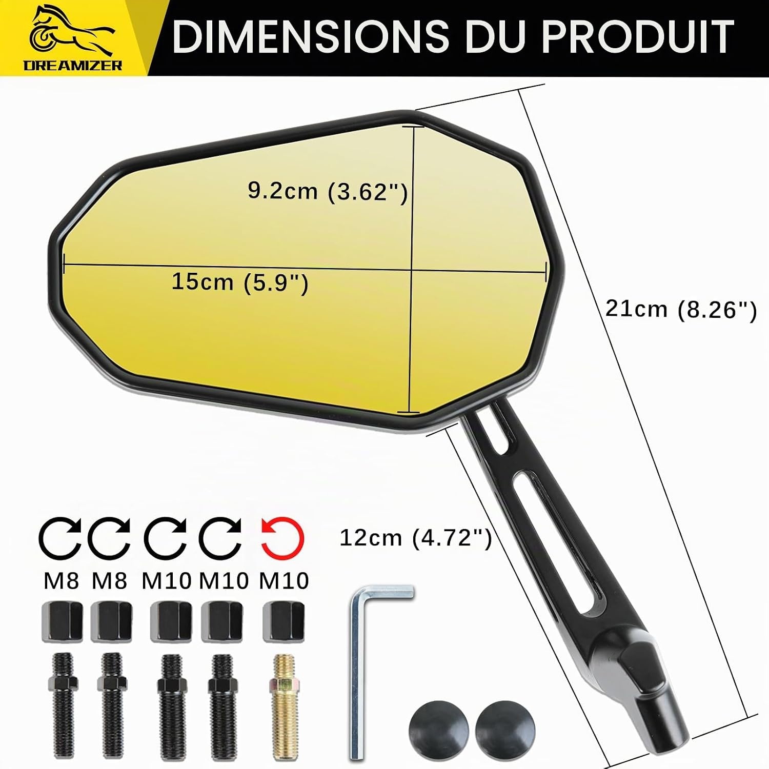 Rétroviseurs Moto Universels Aluminium, Verres Jaunes - Jusqu'à -62%