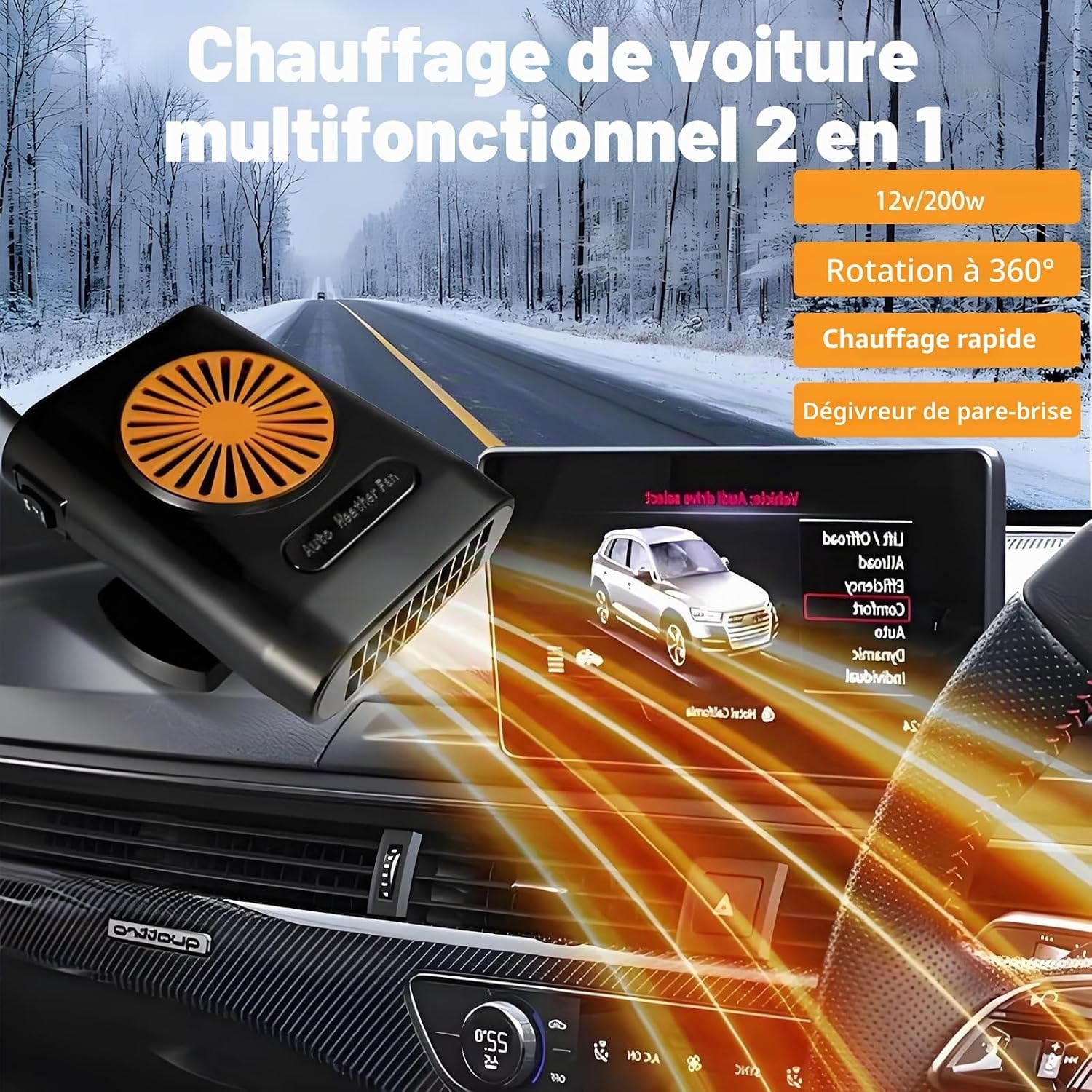 Chauffage portable 12V 200W pour voiture - Dégivreur - Jusqu'à -30%