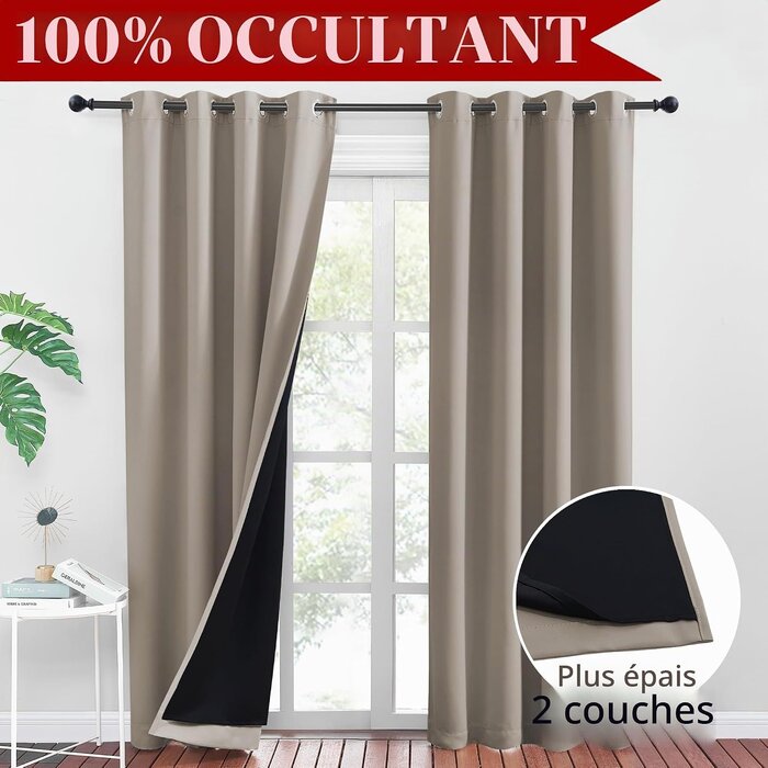 Rideaux occultants 100% sable 260x140cm - Set de 2 - Jusqu'à 34% de remise