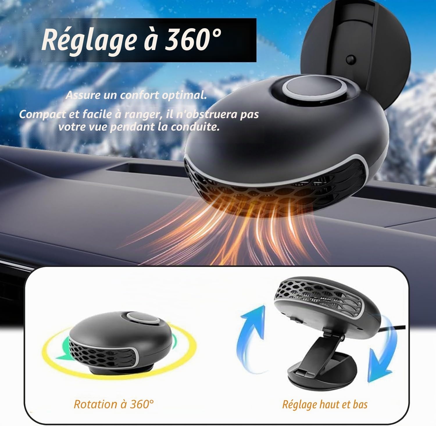 Chauffage portable 12V 150W - Dégivreur pare-brise - Jusqu'à -30%