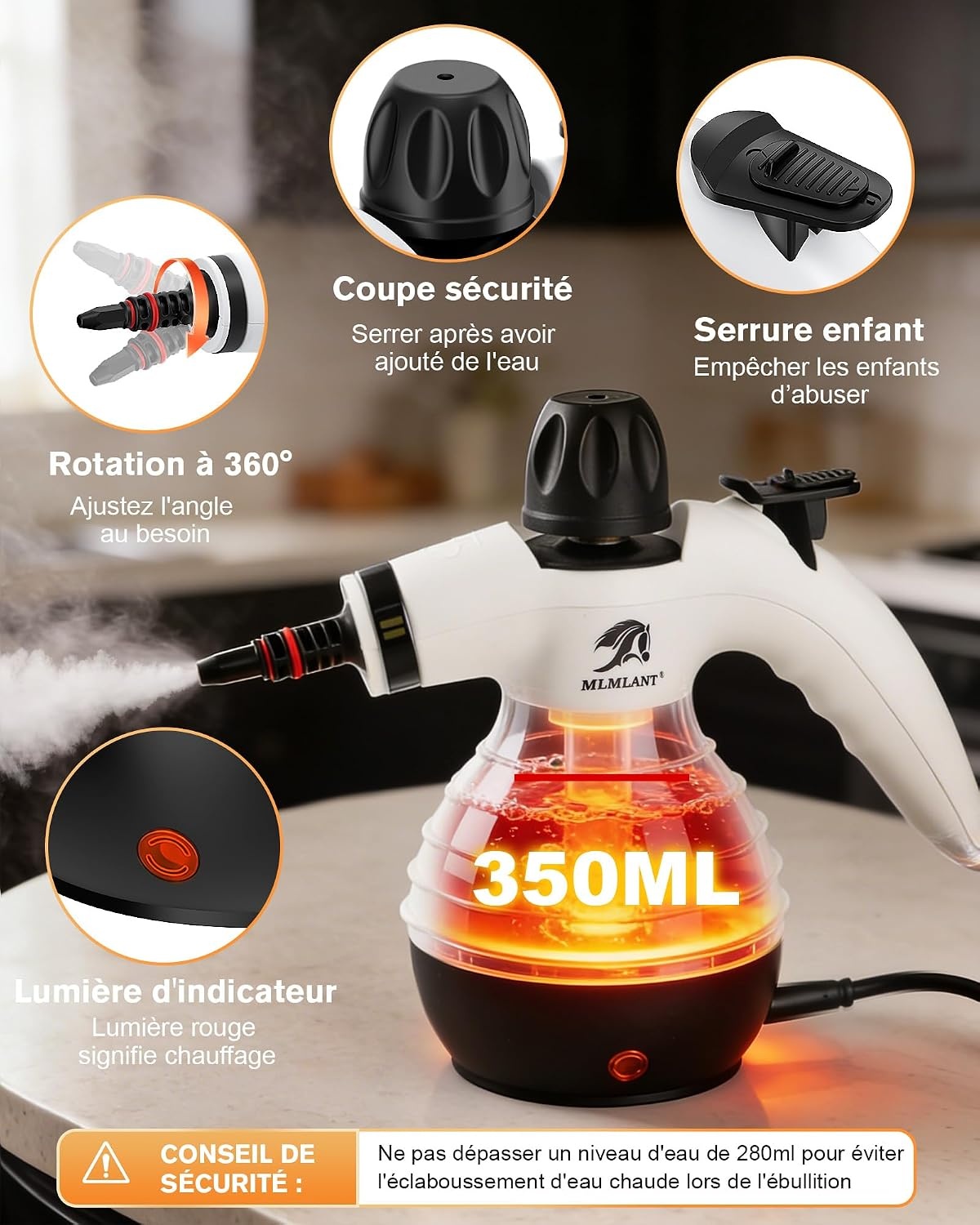 Nettoyeur vapeur portatif 1050W - 10 accessoires - Jusqu'à 63% de réduction
