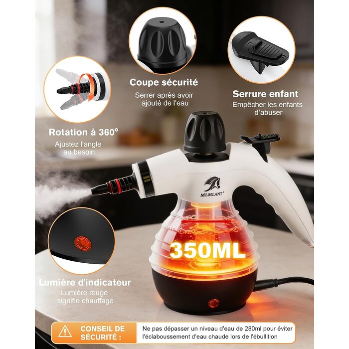 Nettoyeur Vapeur Portable 1050W - 10 Accessoires - Jusqu'à -63%
