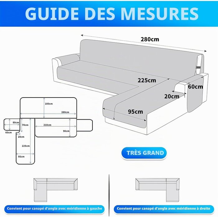 Housse de canapé d'angle universelle 280 cm Beige - Jusqu'à -56%
