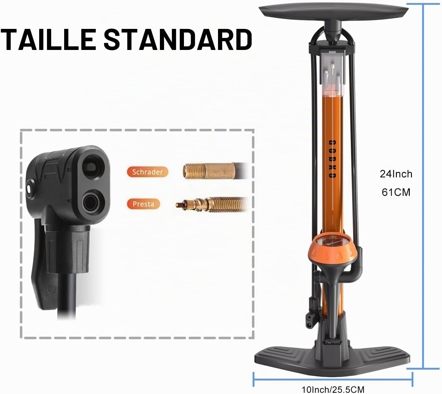 Pompe à pied vélo 11 bars avec manomètre - Jusqu'à 59% de remise