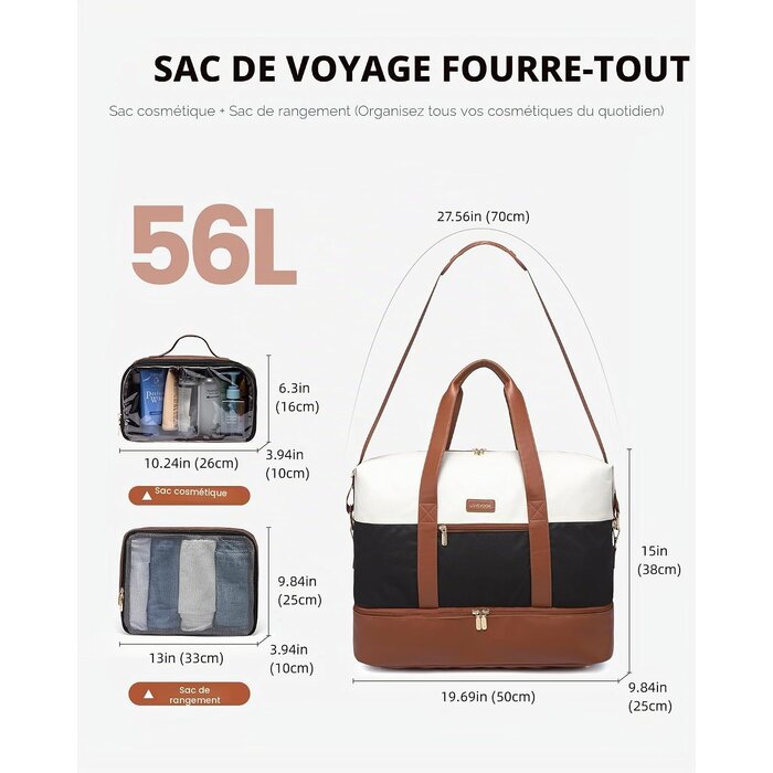 Sac de voyage weekend 56L - Bagage cabine pliable - Jusqu'à -62%