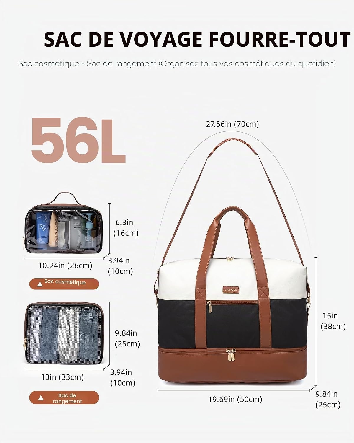 Sac de voyage weekend 56L - Bagage cabine pliable - Jusqu'à -62%