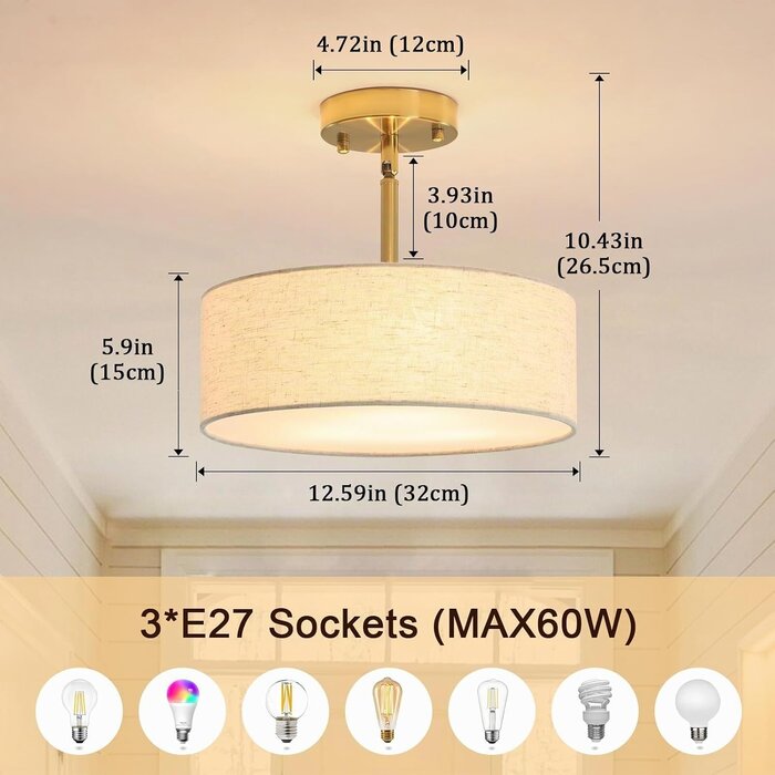Plafonnier lustre rond doré 3 lampes - Jusqu'à 64% de remise