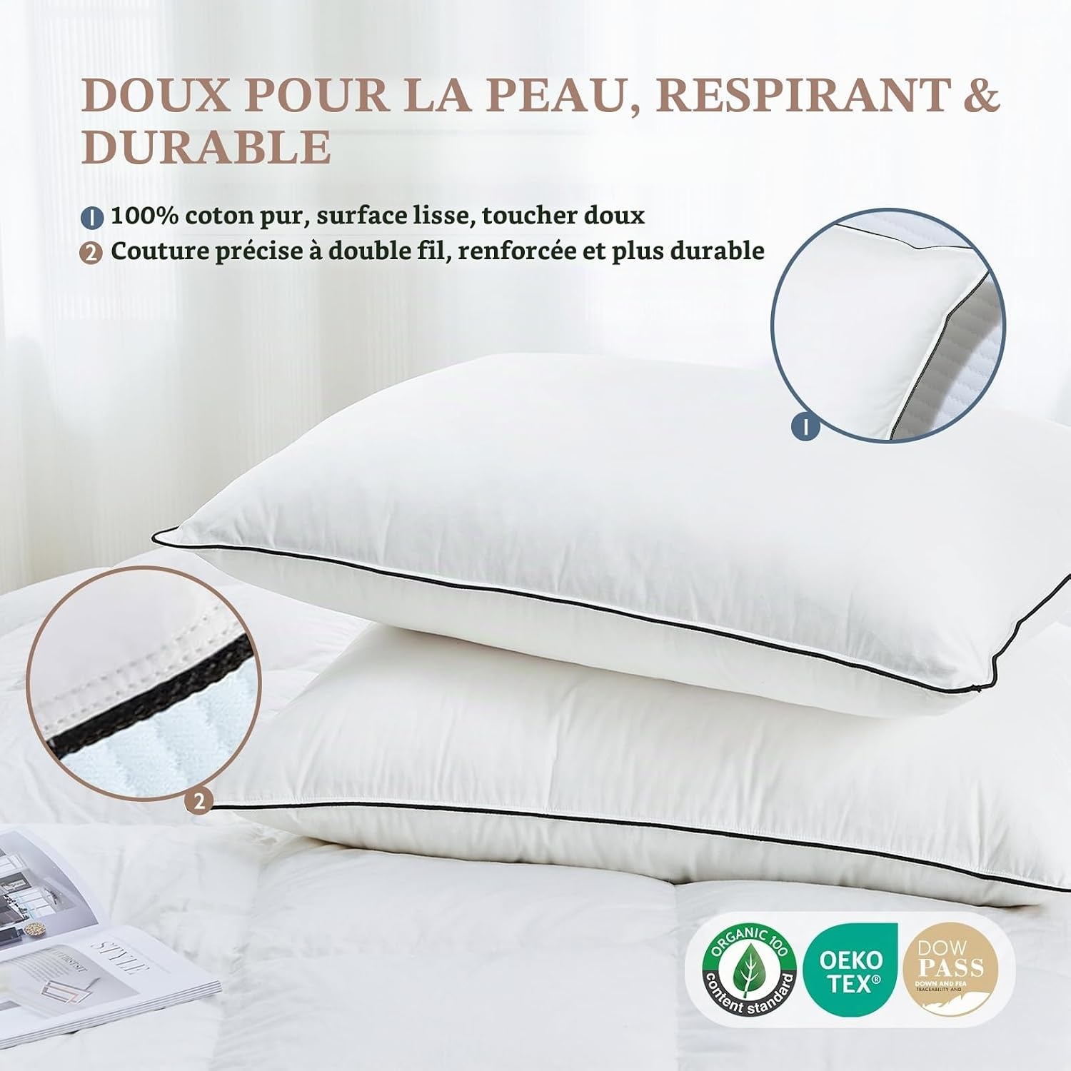 Lot de 2 Oreillers 3 Chambres 50x75cm - Jusqu'à -64% sur votre confort