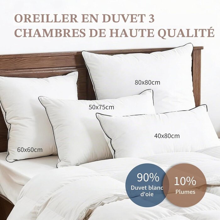 Lot de 2 Oreillers 3 Chambres 50x75cm - Jusqu'à -64% sur votre confort