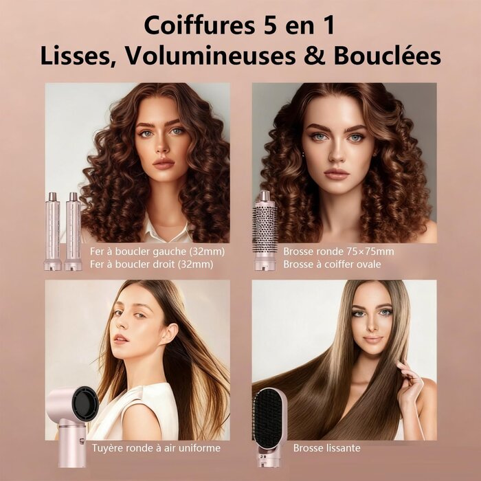 Brosse soufflante 5-en-1 : lissage et boucles - Jusqu'à 60% de réduction