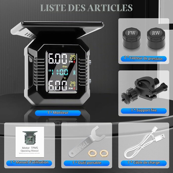 Système TPMS moto sans fil : pression en temps réel jusqu'à -60%