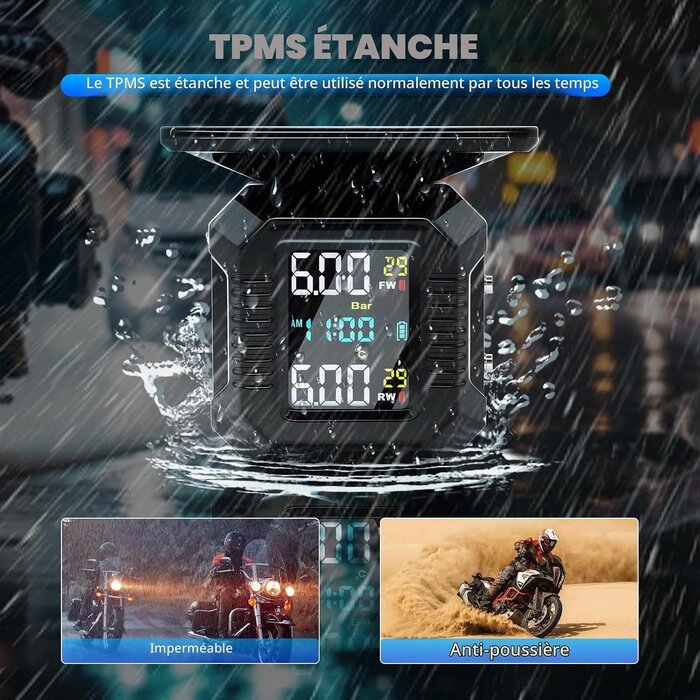 Système TPMS moto sans fil : pression en temps réel jusqu'à -60%