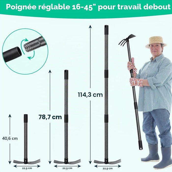Houe de jardin avec râteau ajustable - Jusqu'à 57% de remise sur votre outil