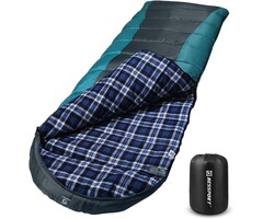 Sac de couchage 3-4 saisons en flanelle - Vert & Noir - Jusqu'à -50%
